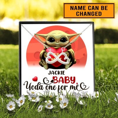 Alternative view of Personalized Baby Yoda One For Me Infinity Heart Pendant Necklace - Valentines Day Gifts For Girlfriend Wife