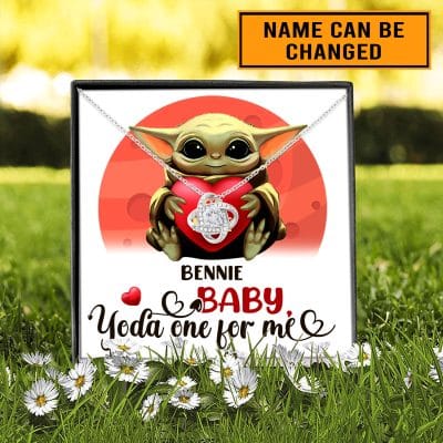 Alternative view of Personalized Baby Yoda One For Me Love Knot Necklace - Valentines Day Gifts For Her Girlfriend Wife