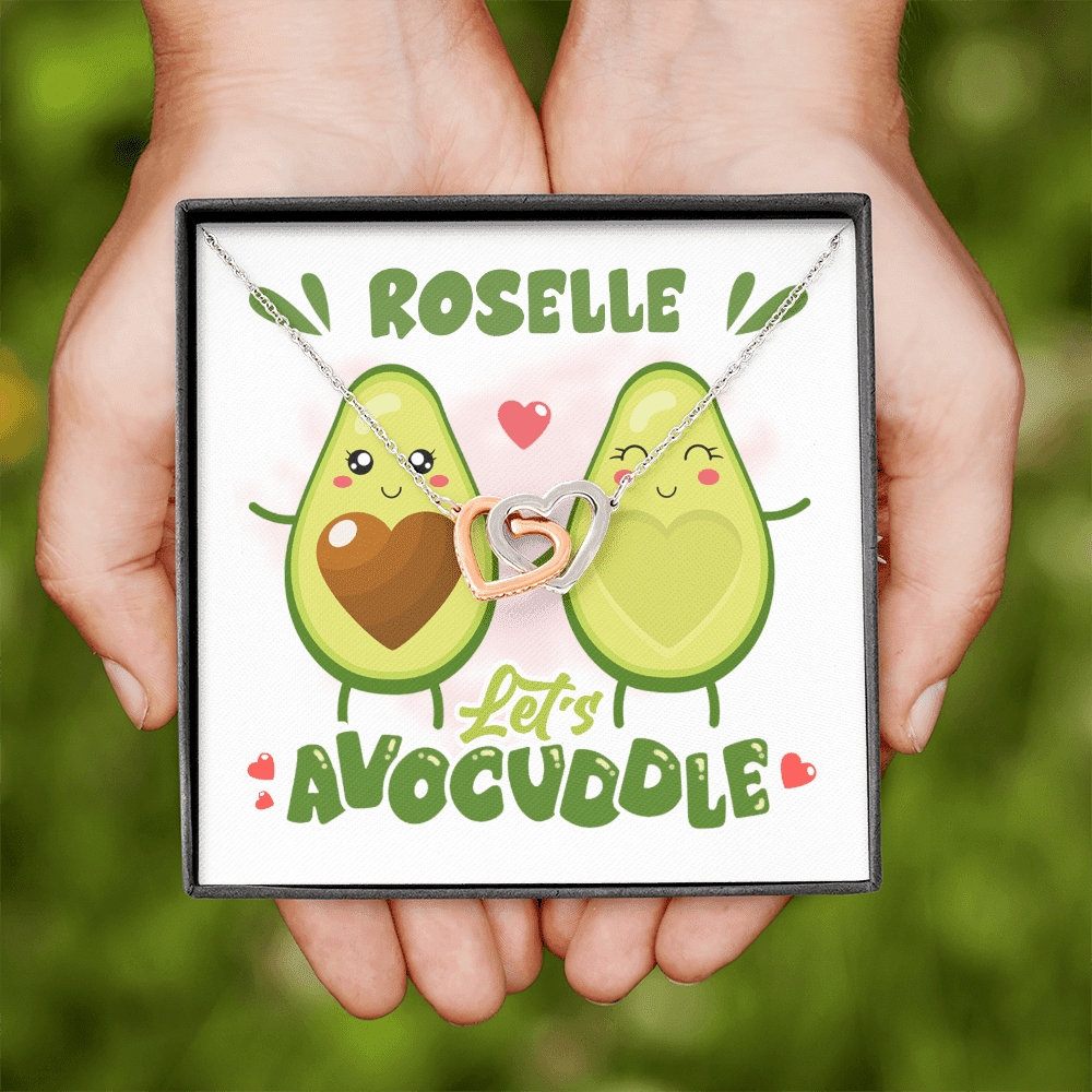 Personalized Let's Avocuddle Avocado Couple Girlfriend Wife Valentines Interlocking Hearts Pendant Necklace