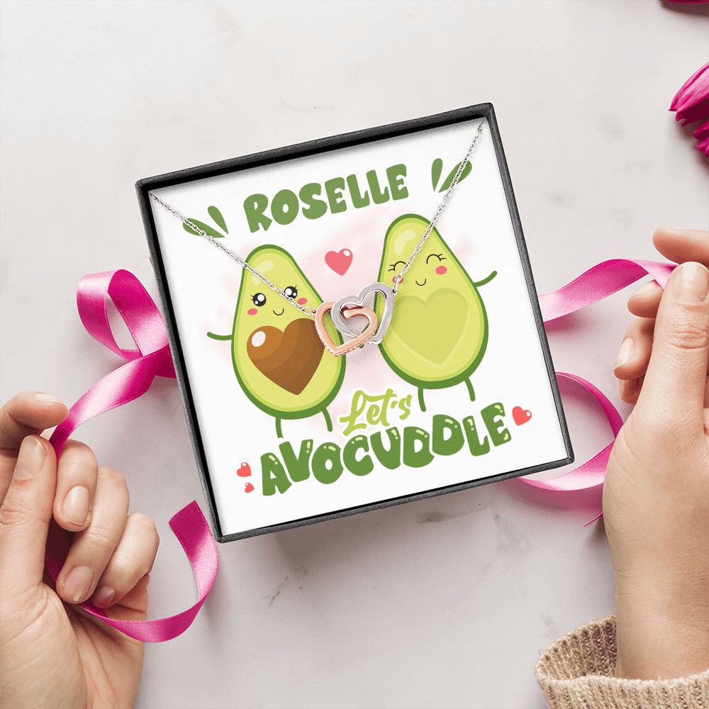 Personalized Let's Avocuddle Avocado Couple Girlfriend Wife Valentines Interlocking Hearts Pendant Necklace