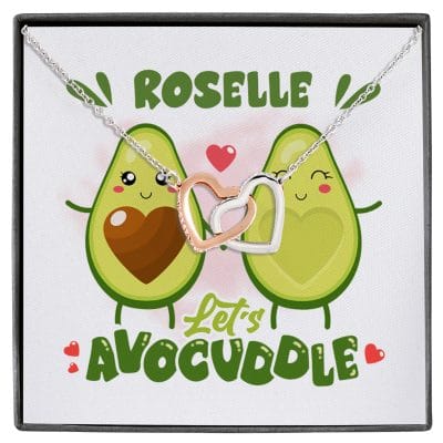 Personalized Let's Avocuddle Avocado Couple Girlfriend Wife Valentines Interlocking Hearts Pendant Necklace