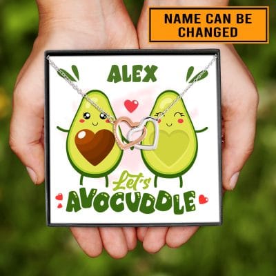 Alternative view of Personalized Let's Avocuddle Avocado Couple Girlfriend Wife Valentines Interlocking Hearts Pendant Necklace