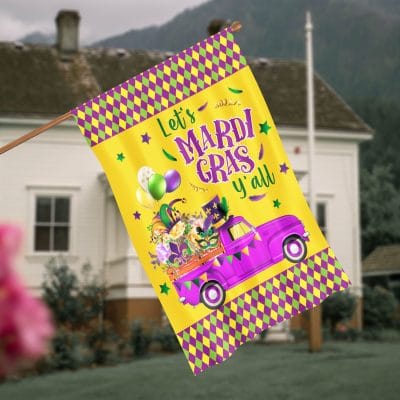 Mardi Gras Y'all Purple Truck Holiday Party Outdoor Indoor Decorative Garden Flag - House Flag - Wall Flag