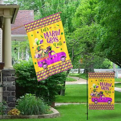 Alternative view of Mardi Gras Y'all Purple Truck Holiday Party Outdoor Indoor Decorative Garden Flag - House Flag - Wall Flag