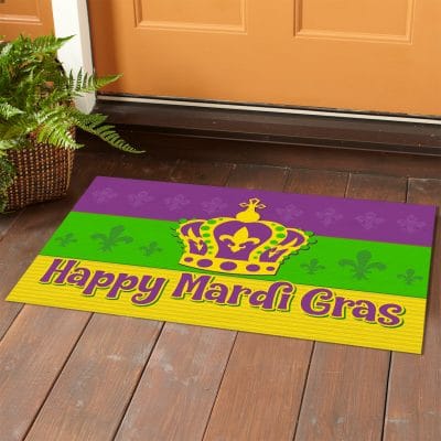 Alternative view of Happy Mardi Gras Crown Outdoor Indoor Doormat - Mardi Gras Door Mat - Holiday Party Home Decoration