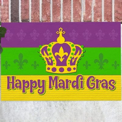 Happy Mardi Gras Crown Outdoor Indoor Doormat - Mardi Gras Door Mat - Holiday Party Home Decoration