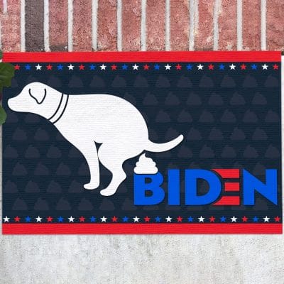 Dog Poop On Biden Outdoor Indoor Doormat - Funny Puppy Poop On Biden Door Mat - Anti Biden Political Doormat