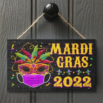 Happy Mardi Gras Holiday Decorative Rectangle Wooden Door Sign - Front Porch Sign Decor
