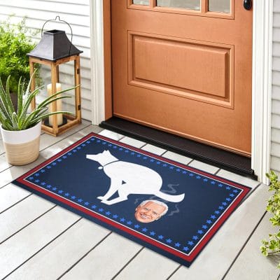 Alternative view of Dog Pooping On Biden Head Funny House Doormat - Outdoor Indoor Doormat