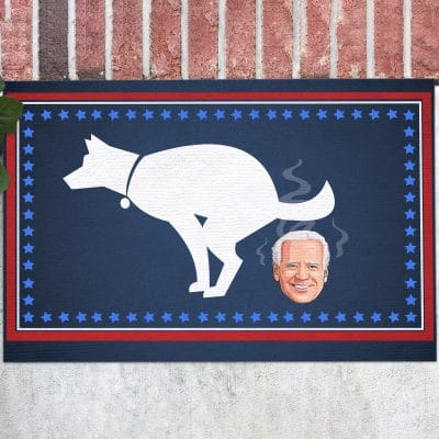 Dog Pooping On Biden Head Funny House Doormat - Outdoor Indoor Doormat