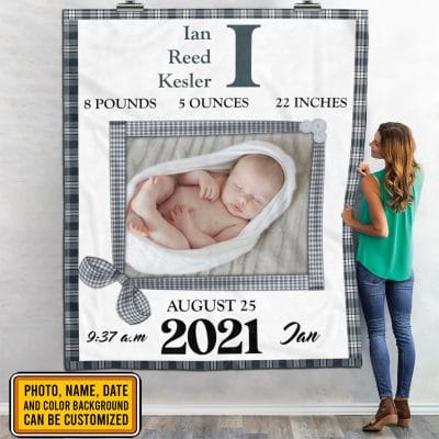 Alternative view of Personalized Photo Baby Information Fleece Blanket- Mink Sherpa Blanket - Woven Blanket
