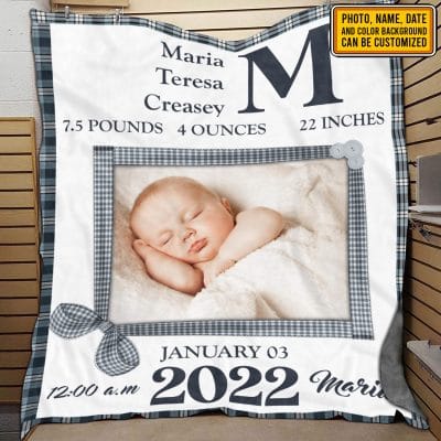Personalized Photo Baby Information Fleece Blanket- Mink Sherpa Blanket - Woven Blanket