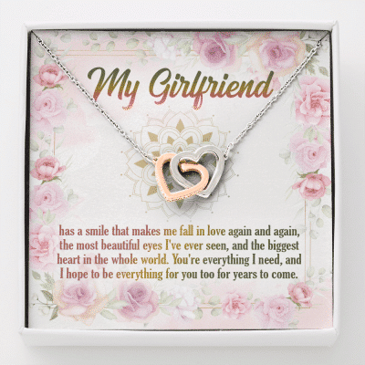 My Girlfriend Has A Smile That Makes Me Fall In Love Again And Again Interlocking Hearts Pendant Necklace - Interlocking Hearts Necklace