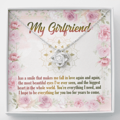 My Girlfriend Has A Smile That Makes Me Fall In Love Again And Again Valentines Day Love Knot Necklace - Love Knot Necklace