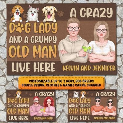 Personalized Dog Breeds And Custom Couple Design Gifts A Crazy Dog Lady and A Grumpy Old Man Live Here Entrance Decorative Doormat