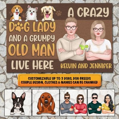 Alternative view of Personalized Dog Breeds And Custom Couple Design Gifts A Crazy Dog Lady and A Grumpy Old Man Live Here Entrance Decorative Doormat