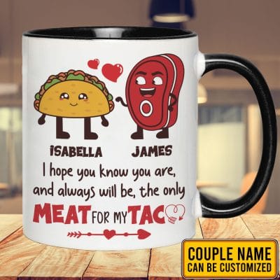 Alternative view of Personalized I Hope You Know You Are and Always Will Be the Only Meat for My Taco Funny Valentines Gifts Accent Mug