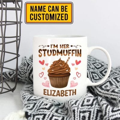 Funny Valentines Gifts Personalized I'm His Cupcake I'm Her Studmuffin Ceramic Coffee Mug - Beer Stein - Water Bottle