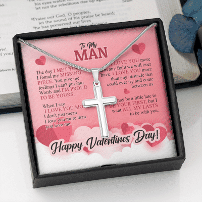 To My Man The Day I Met You I Found My Missing Piece Happy Valentines Day Artisan Crafted Cross Necklace