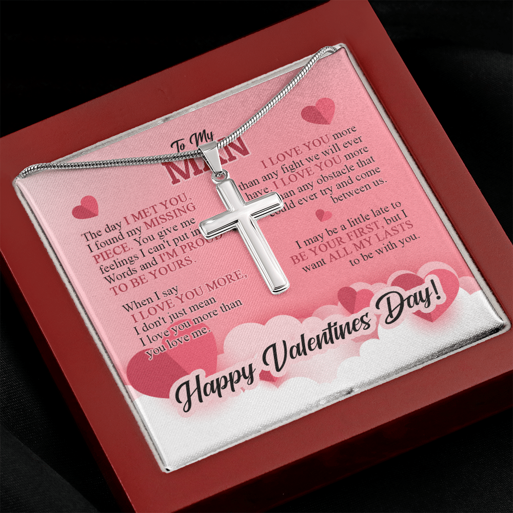 To My Man The Day I Met You I Found My Missing Piece Happy Valentines Day Artisan Crafted Cross Necklace