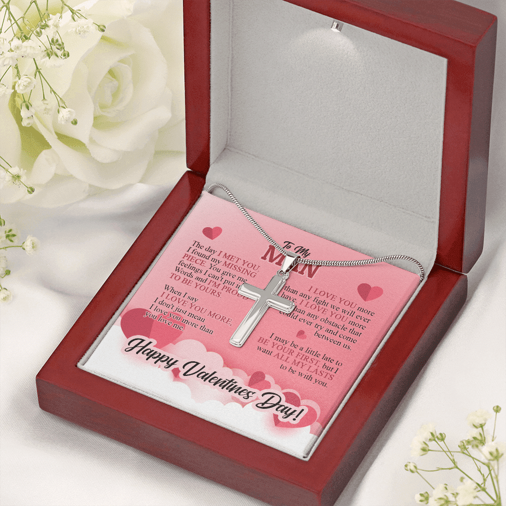 To My Man The Day I Met You I Found My Missing Piece Happy Valentines Day Artisan Crafted Cross Necklace