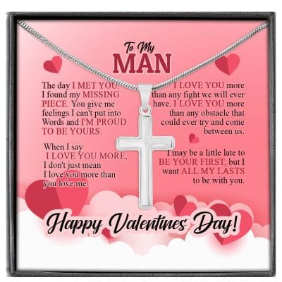 To My Man The Day I Met You I Found My Missing Piece Happy Valentines Day Artisan Crafted Cross Necklace