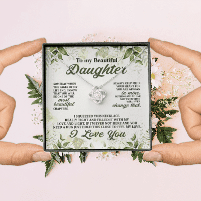 To My Beautiful Daughter Always Keep Me in Your Hearts Love Knot Pendant Necklace