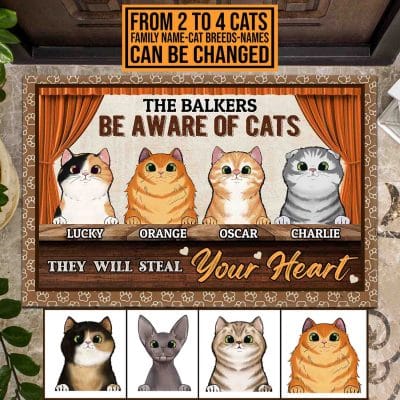 Alternative view of Personalized Cat Breeds Be Aware Of Cats They Will Steal Your Heart House Doormat - Outdoor Indoor Doormat