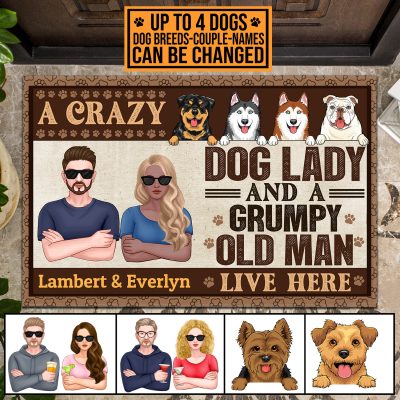 Alternative view of Personalized A Crazy Dog Lady And A Grumpy Old Man Live Here House Doormat - Outdoor Indoor Doormat