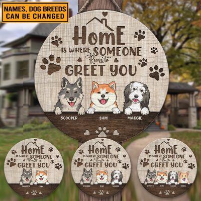 Alternative view of Home Where Someone Runs To Greet You Personalized Dog Breed Door Sign - Custom Dog Door Sign