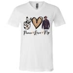 Peace Love RIP Wheeler, White, V-Neck T-Shirt Peace Love RIP Wheeler, White, V-Neck T-Shirt
