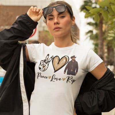 Alternative view of Peace Love RIP Wheeler Western Cowboy T-shirt - V-neck