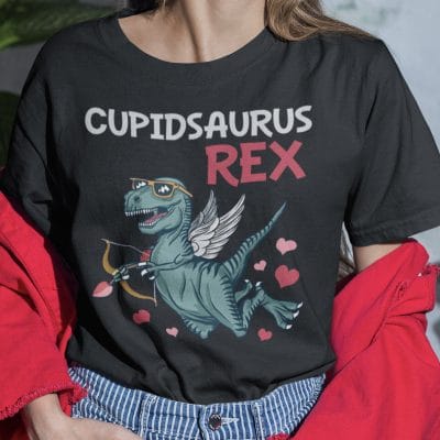 Alternative view of Cupidsaurus Rex Funny Dinosau Valentine Gift T-Shirt - V-Neck Shirt