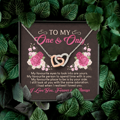 To My One And Only My Favorite Eyes To Look Into Are Yours Valentines Interlocking Hearts Pendant Necklace