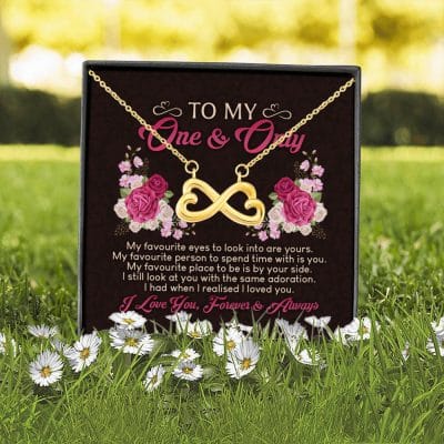 Alternative view of To My One And Only My Favorite Eyes To Look Into Are Yours Valentines Infinity Heart Pendant Necklace