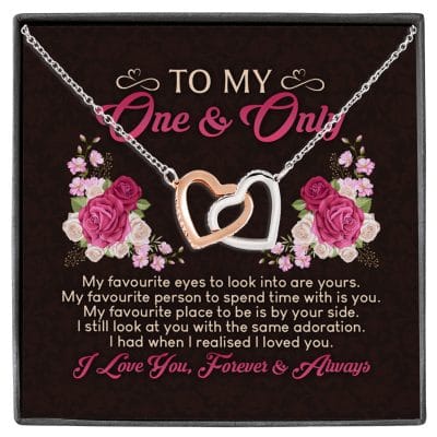 To My One And Only My Favorite Eyes To Look Into Are Yours Valentines Interlocking Hearts Pendant Necklace