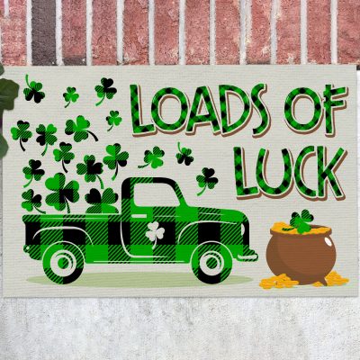 Loads Of Luck Lucky Clover Shamrock Truck St. Patrick's Day Holiday Outdoor Indoor Doormat