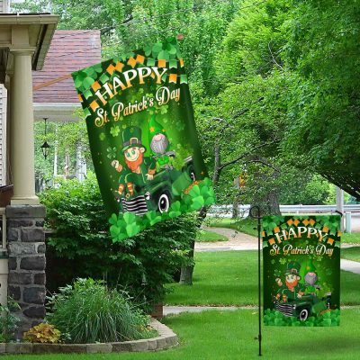 Alternative view of Leprechaun Shamrock Irish Green Car St. Patrick's Day Outdoor Indoor Garden Flag - House Flag - Wall Flag