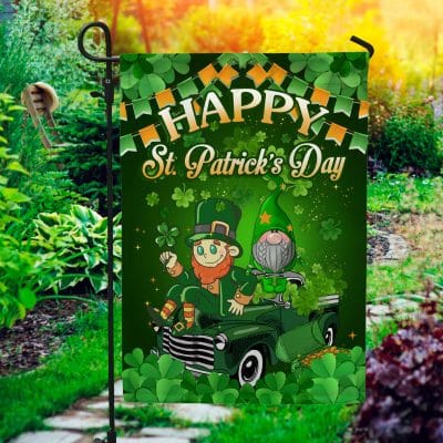 Leprechaun Shamrock Irish Green Car St. Patrick's Day Outdoor Indoor Garden Flag - House Flag - Wall Flag