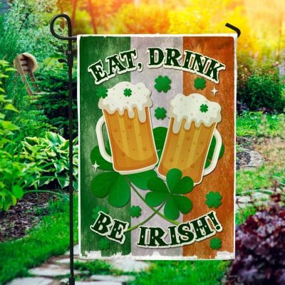 Eat Drink Be Irish Beer Mugs Shamrock St. Patrick's Day Outdoor Indoor Garden Flag - House Flag - Wall Flag