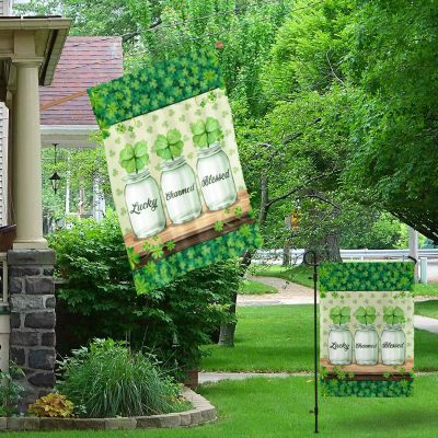 Alternative view of Lucky Charmed Blessed Shamrock St. Patrick's Day Outdoor Indoor Garden Flag - House Flag - Wall Flag