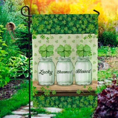 Lucky Charmed Blessed Shamrock St. Patrick's Day Outdoor Indoor Garden Flag - House Flag - Wall Flag