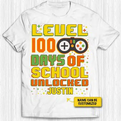 Personalized 100 Days Of School Unlocked Funny Video Gamer Student T-Shirt For Kids