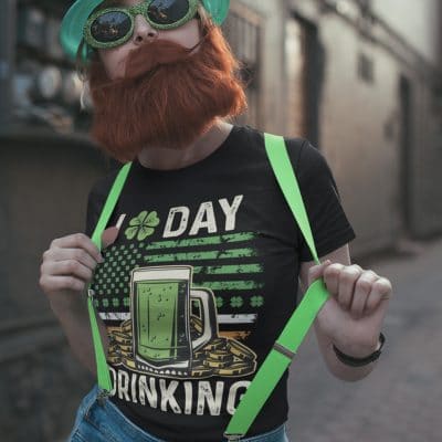 Alternative view of I Love Day Drinking St. Patrick's Day T-Shirt - V-Neck Shirt - Happy St. Patrick's Day Shamrock Beer Tee