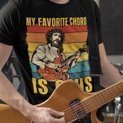 Alternative view of My Favorite Chord Is Gsus Jesus Playing Guitar Vintage T-Shirt