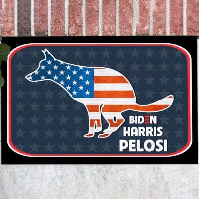 Dog Pooping On Biden Pelosi Harris Funny House Doormat - Outdoor Indoor Doormat