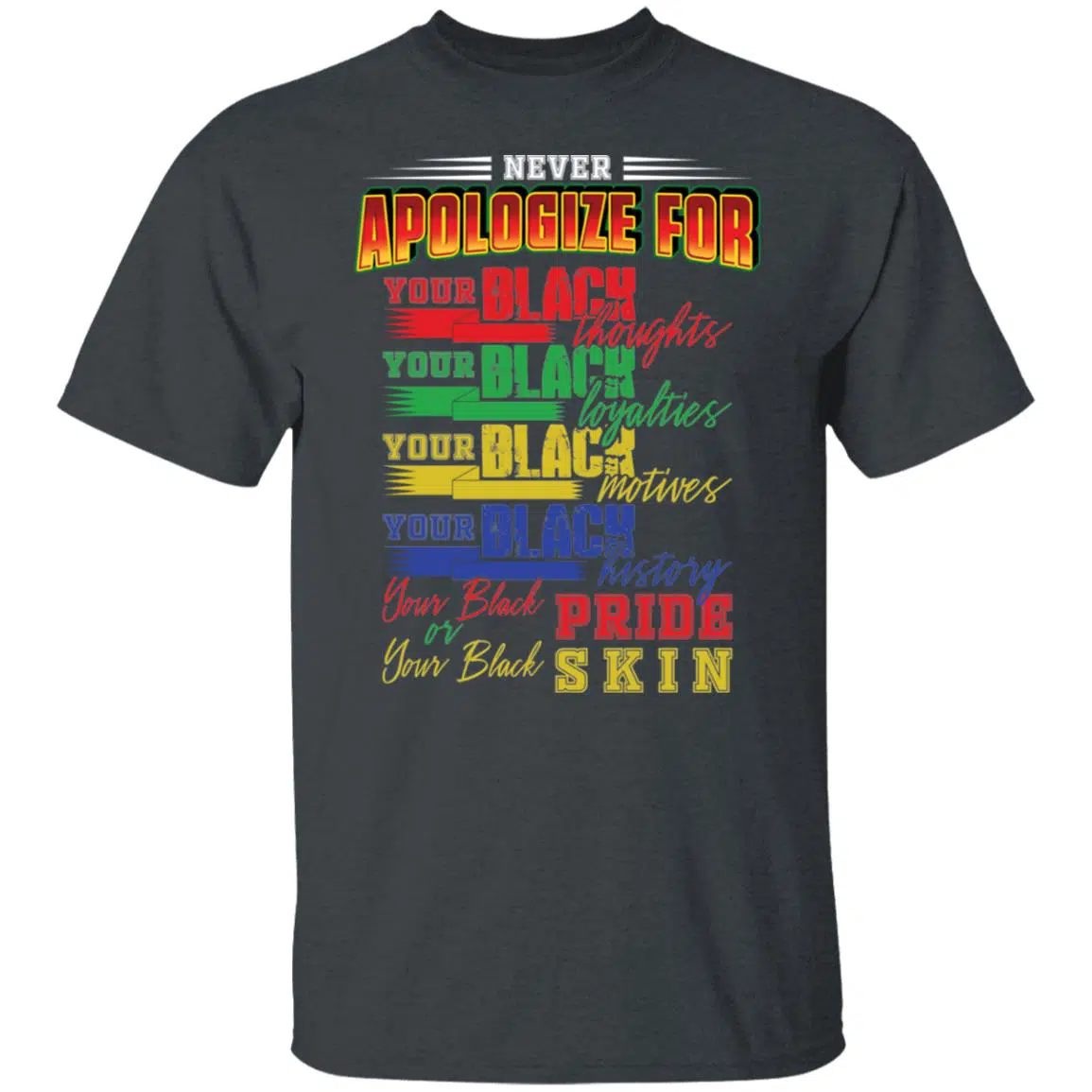 Never Apologize For Your Black, Dark Heather, Unisex T-Shirt