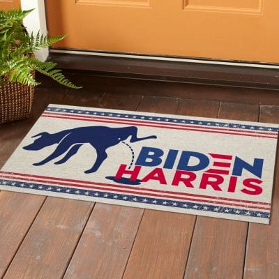 Alternative view of Dog Peeing On Biden Harris Funny House Doormat - Outdoor Indoor Doormat