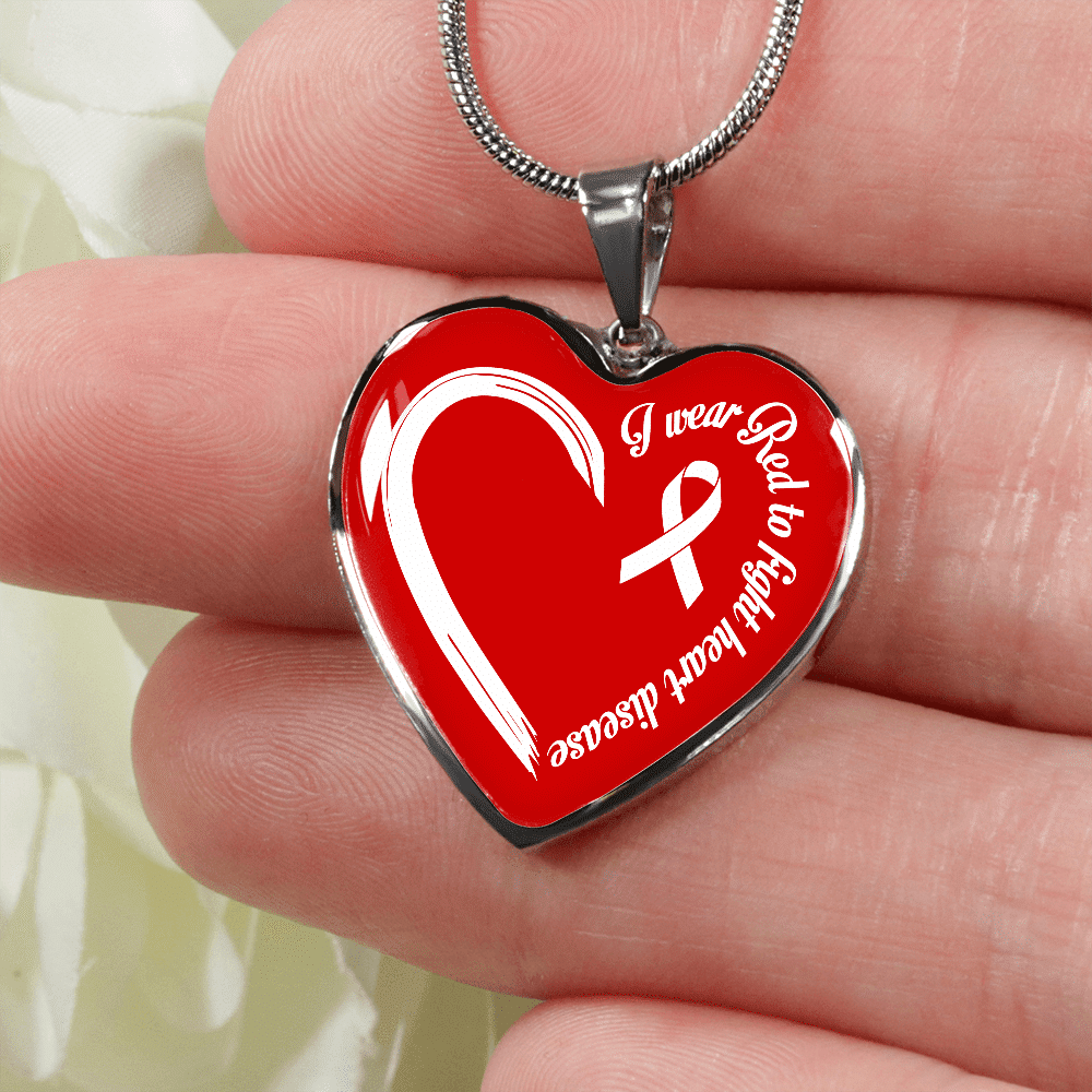 I Wear Red To Fight Heart Disease Necklace Heart Disease Awareness Gifts Heart Pendant Necklace - Bangle