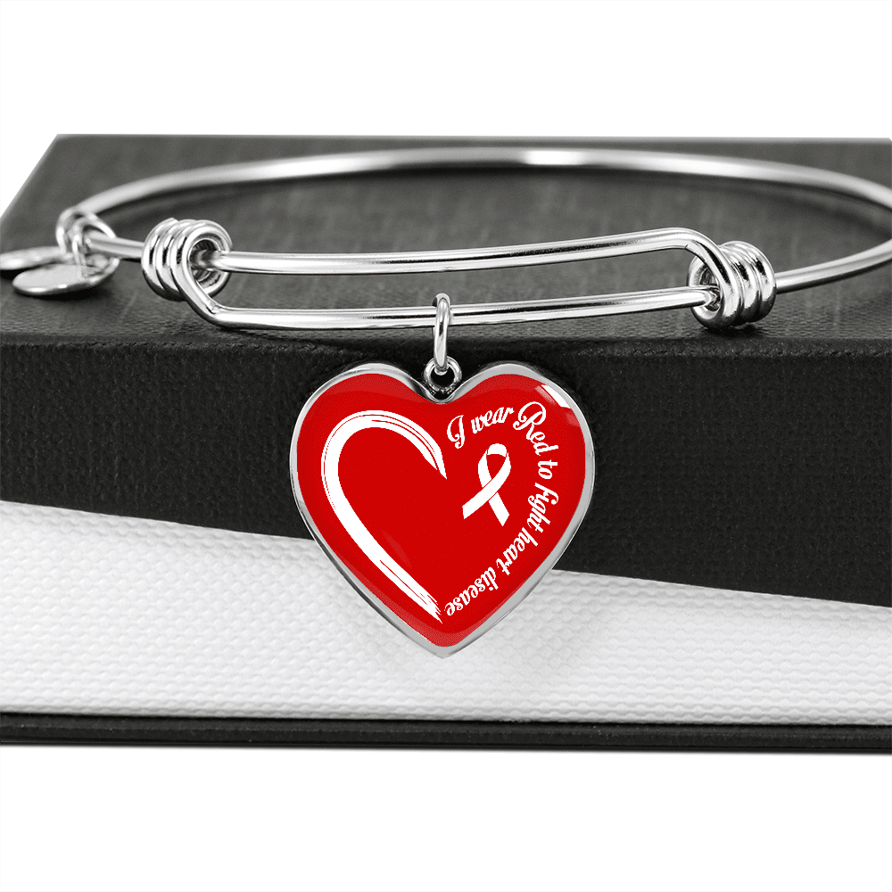I Wear Red To Fight Heart Disease Necklace Heart Disease Awareness Gifts Heart Pendant Necklace - Bangle